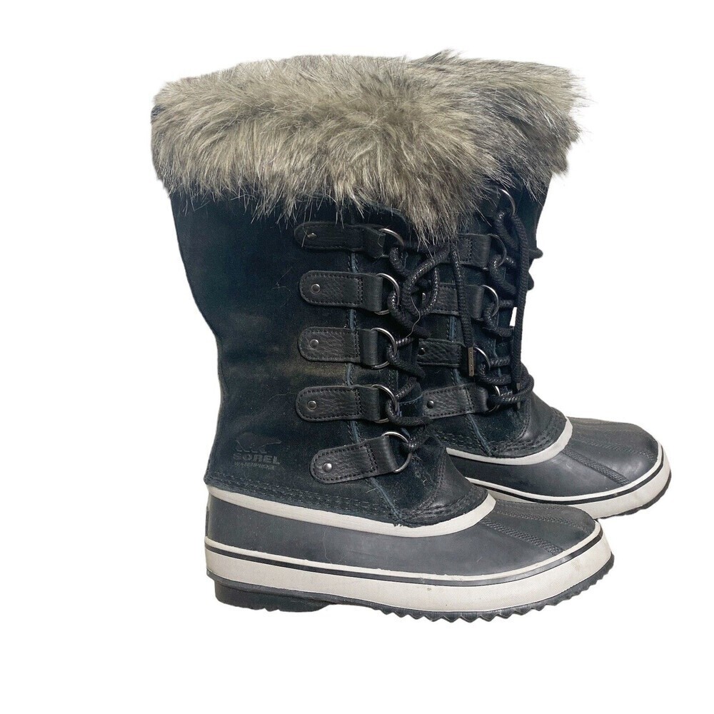 Sorel Joan of Arctic Womens Faux Fur Winter Tall Boots Size 7 Black